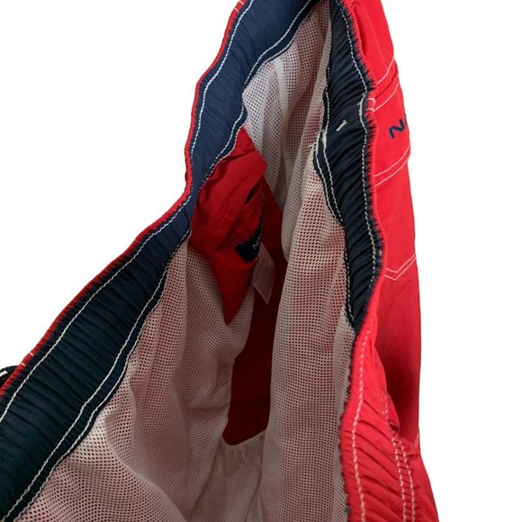 Nautica Swim Trunks Shorts Mesh Lined Elastic Tie Waistband Pockets Red Blue XL - Picture 7 of 7